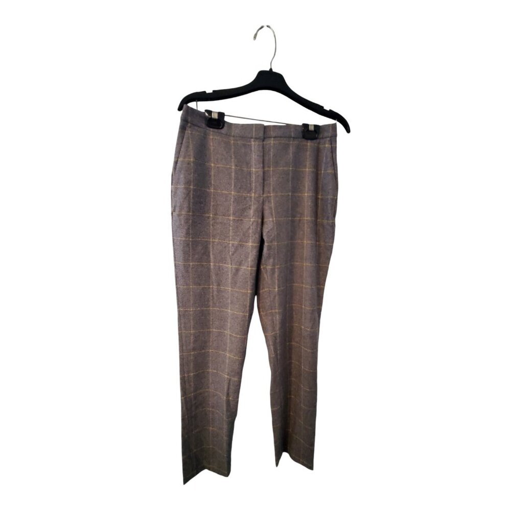 Massimo Dutti pants womens USA 8 gray yellow window pane plaid wool blend